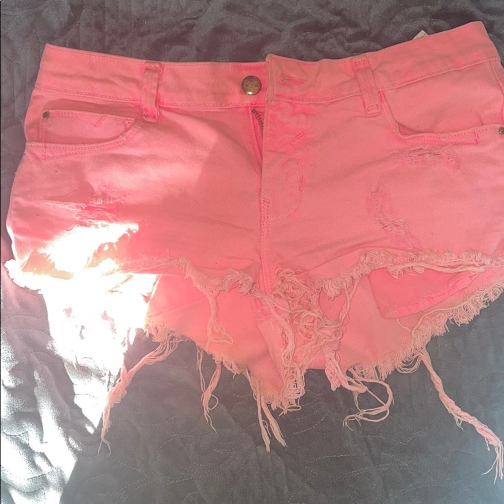 Neon pink Zara jean shorts